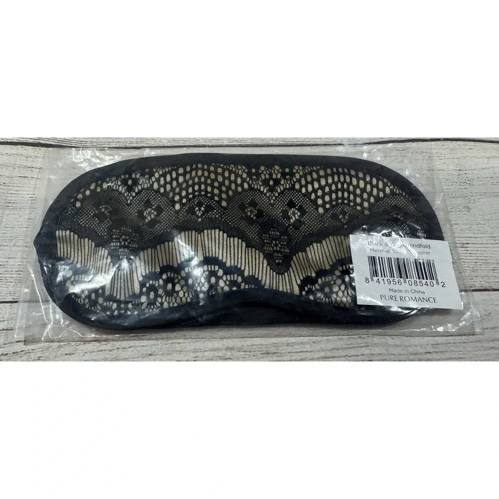 New Pure Romance Black & Gold Lace Look Blindfold GTubJ